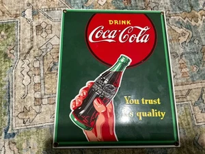 Coca-Cola Porcelain Sign Green Hand with Bottle You Trust Its Quality - Picture 1 of 2