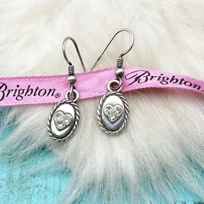 Brighton Heart & Soul Crystal French Hook Dangle Silver Plate Earrings - Image 1 of 4