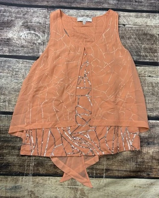 Top Robert Rodriguez para mujer talla 6 seda sin mangas lentejuelas en capas naranja Foto 1 de 4