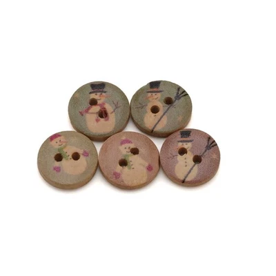 50pcs Snowman Print Wood Buttons, for Sewing, Scrapbooking & DIY Decor 15mm - Image 1 of 4