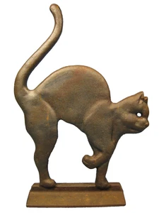 Vintage Heavy Cast Iron Black Cat Doorstop - Halloween Pet 12" Tall - Picture 1 of 12