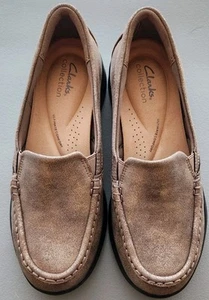 Clarks Collection Leather/Textile Slip-Ons - Ellowyn Bronze 8 Wide Women's - Picture 1 of 8