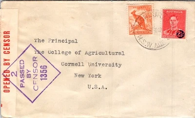 AUSTRALIA 1942 POSTAL HISTORY WWII CENSORED AIRMAIL COVER TO USA CANC MANDURAMA - Image 1 of 2