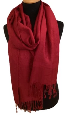 Pashmina roja brillante de cachemir y seda. Grande, suave, acogedora. "Sin flecos 27 X 72""" Foto 1 de 4