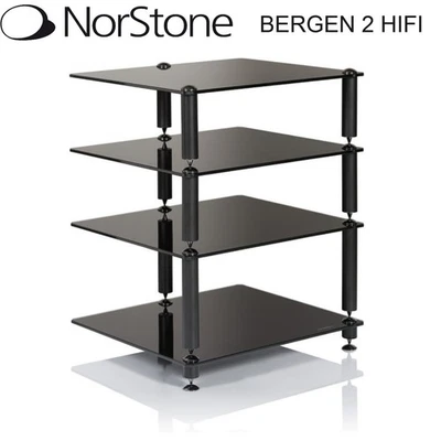 NorStone Bergen 2 Gloss Black HiFi Rack with 4 Black Glass Shelves Stand Unit - Image 1 of 4