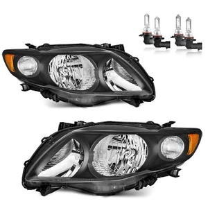 Pair Headlights For 2009-2010 Toyota Corolla Black Headlamps w/ Bulbs Left+Right - Picture 1 of 8