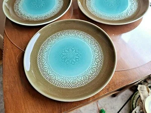 Syracuse China Calyoso TRINIDAD Salad Plates LOT 3 Turquoise Glossy NOS - Picture 1 of 5