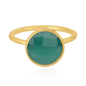 Green Onyx Gemstone 925 Sterling Silver Gold Plated Stackable Rings Jewelry - Picture 1 of 4