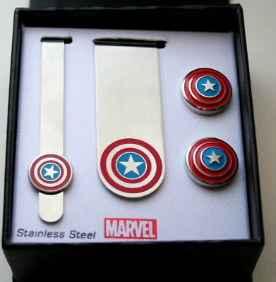 Marvel Comics Capitán América Gemelos Clip de Dinero Barra de Corbata Juego de 4 Piezas Nuevo de Lote Antiguo Caja  Foto 1 de 4