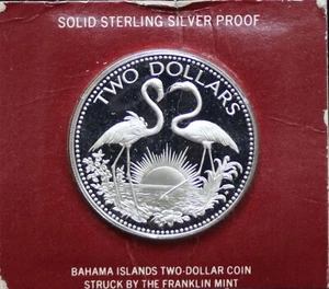 1975 Bahamas Sterling Silver Proof Two Dollars Coin Franklin Mint #510 - Picture 1 of 4