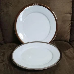 RALPH LAUREN ACADEMY Dinner Plate Pair Set PLATINUM White Porcelain 27.2cm - Picture 1 of 8