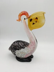 MURANO Style Art Glass PELICAN with Fish in Mouth Figurine 7" - Picture 1 of 8