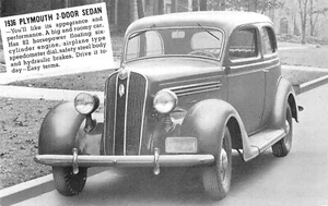 ANTIQUE AUTO, 1936 PLYMOUTH 2 DOOR, VINTAGE DEALER POSTCARD (#802) - Picture 1 of 2