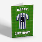 BIRTHDAY CARD - Personalised Football Shirt Design - Navy Blue & White Stripes