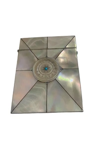 Antique Mother of Pearl Card Case with central Turquoise Bead - 103x78x9mm. - Picture 1 of 8