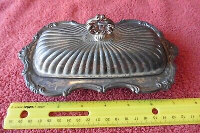 Vintage Leonard Silver Plate Unpolished Butter Dish Scalloped With Glass Liner • 38.62$