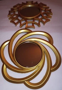 2 Small Gold Mirrors Starburst Sunburst Glass Accent 9.75x9.75 Home Office Gift - Picture 1 of 24