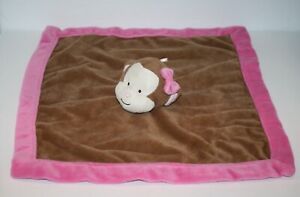 Tiddliwinks Monkey 13" Brown Plush Pink Bow Trim Edge Security Blanket Lovey