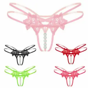 Sexy Women Lace Pearl Thong G-string Panties Lingerie Underwear Crotchles T-back - Picture 1 of 17