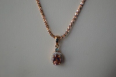 Colgante premium de turmalina/diamante de 1,00 quilates de oro rosa de 10 quilates y cadena enchapada RG de 20" Foto 1 de 4