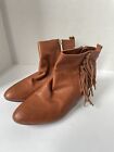 Lorys Short Boots Womens 8 Brown Leather Synthetic Zip Fringe Shoes 90s Style