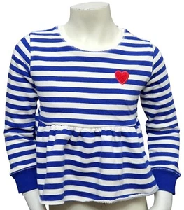 MARKS & SPENCER Girls Heart Striped Blue White Tunic Top Cotton Blend 4-5 Years - Picture 1 of 4