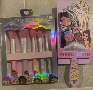 Disney Princess Makeup Brush Set Of 5 And Princess Paddle Hair Brush - Picture 1 of 4