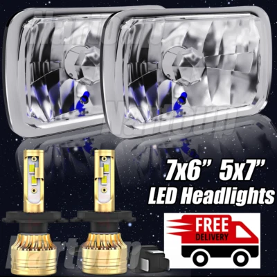 Pair 5x7" 7x6" DRL LED Headlights Hi/Lo Beam Fit Dodge D150 D250 D350 Ram 50 H4 - Image 1 of 4