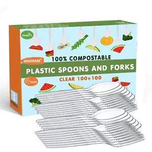 200 Pack Clear Plastic Forks And Spoons Disposable Plasticware Set Heavy Duty Co - Picture 1 of 9
