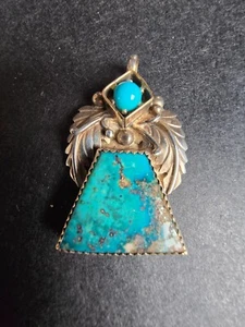 Vintage Schutzengel-Anhänger mit Türkis - Indianer-Schmuck - Silber ohne Stempel - Bild 1 von 5