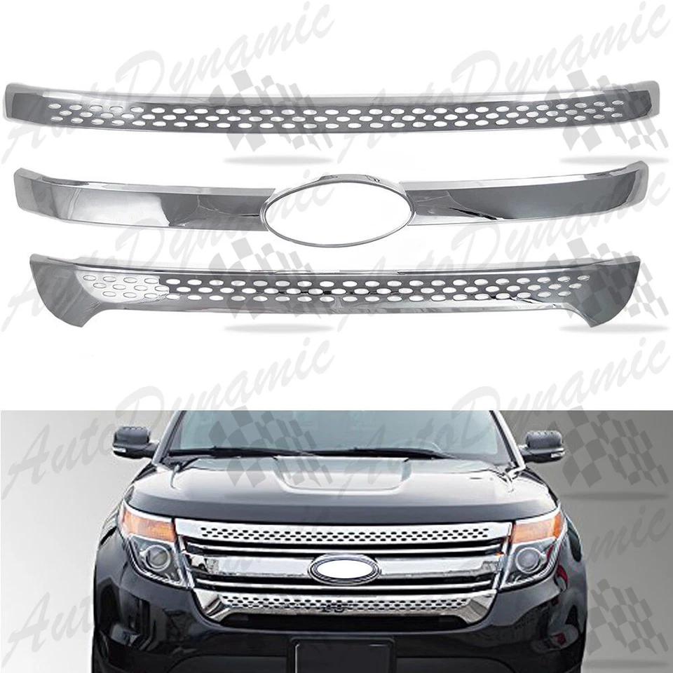 PARA FORD EXPLORER 2011-2015 3 PIEZAS CINTA CROMADA SOBRE REJILLA DELANTERA SUPERPOSICIONES 12 13 14  Foto 1 de 1