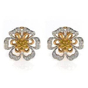 Luca Carati 18K Rose & White Gold Yellow Sapphire Diamond Flower Earrings - Picture 1 of 4