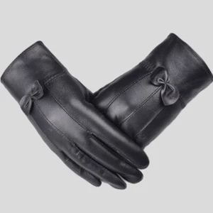 Damen Schleife Kunstleder Handschuhe Fleece gefüttert Spleiß Skifahren Reiten warm - Bild 1 von 8