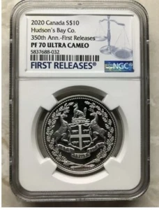 2020 $10 CANADA SILVER 350TH HUDSON'S BAY CO NGC PF70 UCAM PROOF ****PF70***** - Picture 1 of 2