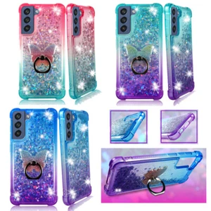 For Samsung Galaxy S21 FE 5G, Liquid Glitter Bling Case Cover Phone Ring Stand - Picture 1 of 14