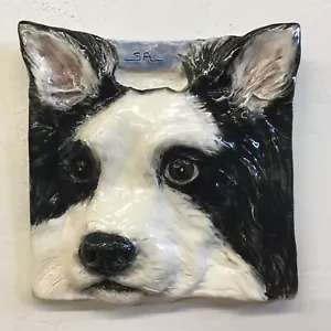 Border Collie Dog Ceramic Pet Portrait Tile handmade In Stock Alexander Art USA - Picture 1 of 4