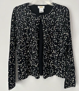 Talbots Cardigan Sweater Petite Medium PM Black Sequin Merino Wool Blend Dressy - Picture 1 of 5
