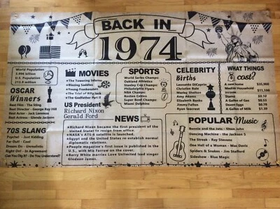 Espalda 1974 Año Cumpleaños Grande Ligero Fiesta Pared Banner 6’ Largo 72” Negro Foto 1 de 4