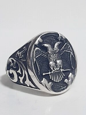 Anello Argento Uomo 925 sigillo aquila bicipite Eagle Ring Sterling Man $ - Immagine 1 di 4