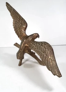 Solid Brass Eagle Bird On Branch Made In Korea 17" Wingspan Vintage 11" High - Picture 1 of 11