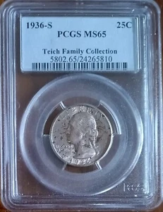1936-S Washington Quarter, PCGS MS-65; Gem from the Teich Family Collection - Picture 1 of 4