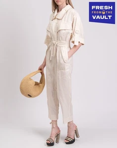 RRP €1200 ZIMMERMANN Linen Jumpsuit AU3 US10 UK14 L Cropped Drawstring Waist - Picture 1 of 8