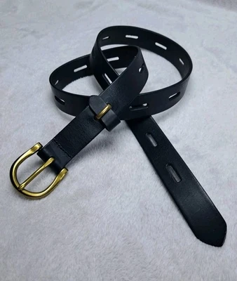 Madewell Black Leather Belt Womens Sz Small Slotted Brass Buckle Classic  - Image 1 of 4