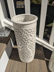 CHINESE 'BLANC de CHINE' reticulated porcelain vase, cherry blossom,  14" - Picture 1 of 16