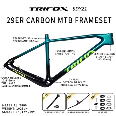 Carbon Mountain Bicycle Frame Internal Cable Rounting Frameset 148/142/135mm - Image 1 of 4