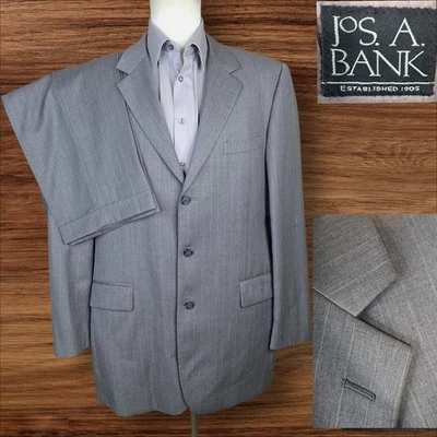 Joseph A Bank 2 Piece Suit Mens 44L 38X32 Gray Stripe 3 Button SV Wool Cashmere - Image 1 of 4