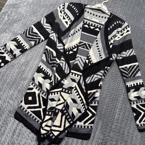 Smartwool Cardigan Sweater Women’s S Merino Wool Aztec Open Front Gray Black - Picture 1 of 9