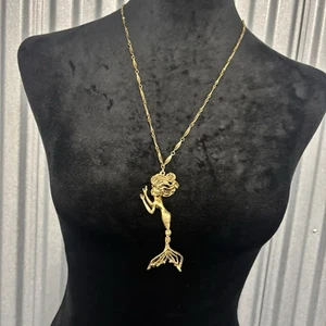 Collar Vintage Tortolani Sirena Colgante Tono Dorado Firmado Declaración Raro - Imagen 1 de 14