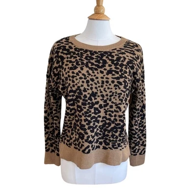 Suéter LOFT Negro Tostado Mezcla Lana Estampado Guepardo/Animal Manga Larga Cuello Redondo, S Foto 1 de 4