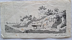 Adam Friedrich Oeser (1717-1799) Ländliche Landschaft Feder in Grau um 1750 - Bild 1 von 6